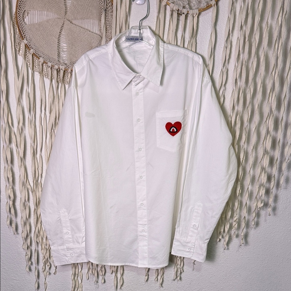 Aelfric Eden Heart Eye Patch Embroidered White Long Slee Buton Down Shirt Size M
